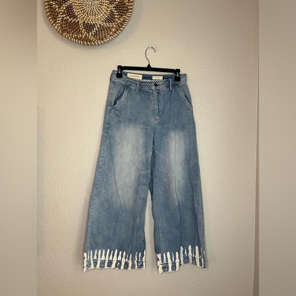 Pilcro And Letterpress Womens Wide Leg Bleach Hem Crop Jeans Size 28 Light Wash - Picture 1 of 6
